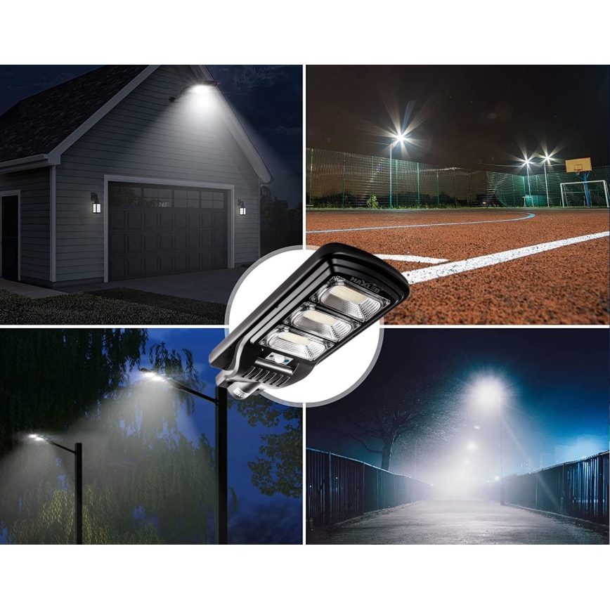 LED Aptumšojama saules enerģijas ielu lampa ar sensoru LED/180W/6V 11000 mAh 6500K IP65 melna + tālvadības pults