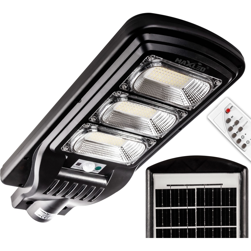 LED Aptumšojama saules enerģijas ielu lampa ar sensoru LED/180W/6V 11000 mAh 6500K IP65 melna + tālvadības pults