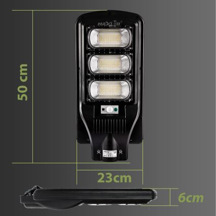 LED Aptumšojama saules enerģijas ielu lampa ar sensoru LED/180W/6V 11000 mAh 6500K IP65 melna + tālvadības pults