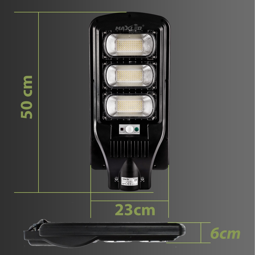 LED Aptumšojama saules enerģijas ielu lampa ar sensoru LED/180W/6V 11000 mAh 6500K IP65 melna + tālvadības pults