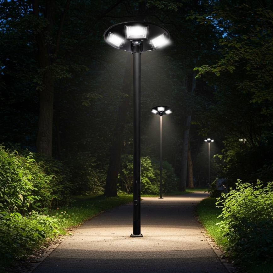 LED Aptumšojama saules enerģijas ielu lampa ar sensoru LED/22W/6V 18000 mAh 6500K IP65 melna + tālvadības pults