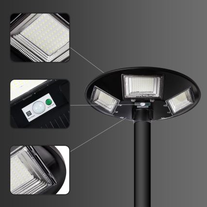 LED Aptumšojama saules enerģijas ielu lampa ar sensoru LED/22W/6V 18000 mAh 6500K IP65 melna + tālvadības pults