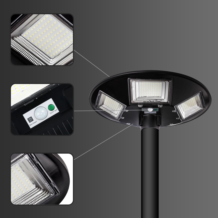 LED Aptumšojama saules enerģijas ielu lampa ar sensoru LED/22W/6V 18000 mAh 6500K IP65 melna + tālvadības pults