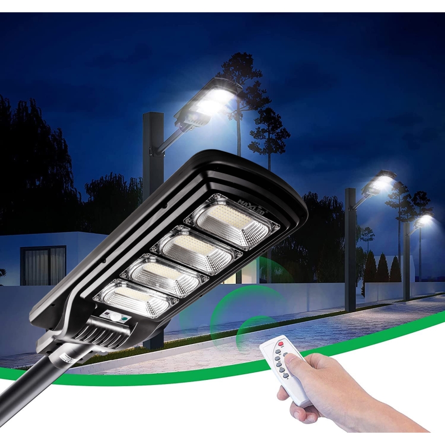 LED Aptumšojama saules enerģijas ielu lampa ar sensoru LED/240W/6V 6500K IP65 melna + tālvadības pults