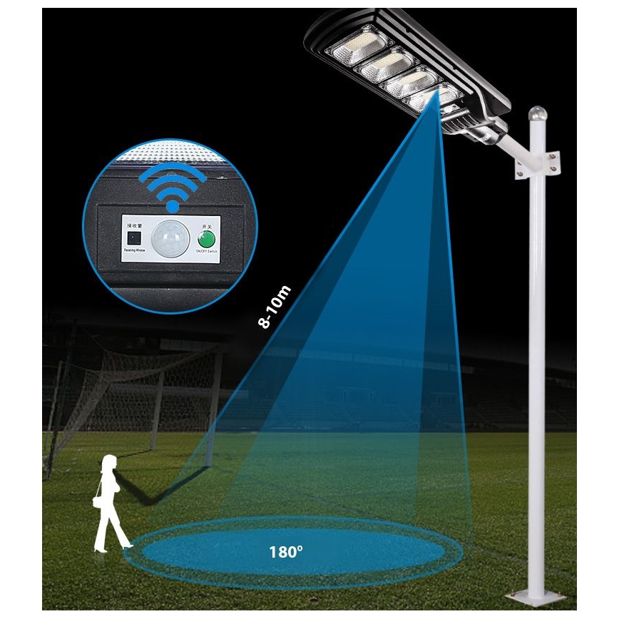 LED Aptumšojama saules enerģijas ielu lampa ar sensoru LED/240W/6V 6500K IP65 melna + tālvadības pults