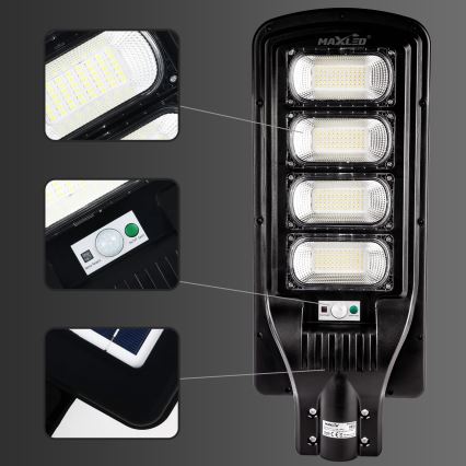 LED Aptumšojama saules enerģijas ielu lampa ar sensoru LED/240W/6V 6500K IP65 melna + tālvadības pults