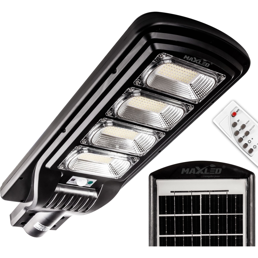 LED Aptumšojama saules enerģijas ielu lampa ar sensoru LED/240W/6V 6500K IP65 melna + tālvadības pults
