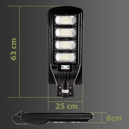 LED Aptumšojama saules enerģijas ielu lampa ar sensoru LED/240W/6V 6500K IP65 melna + tālvadības pults