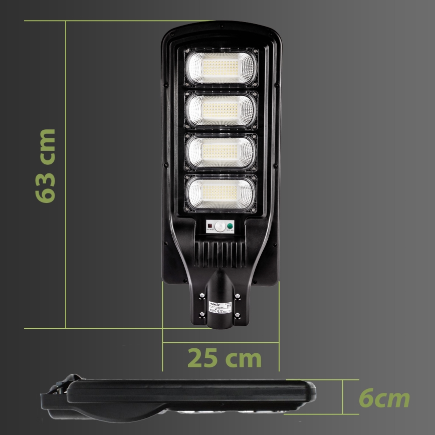 LED Aptumšojama saules enerģijas ielu lampa ar sensoru LED/240W/6V 6500K IP65 melna + tālvadības pults