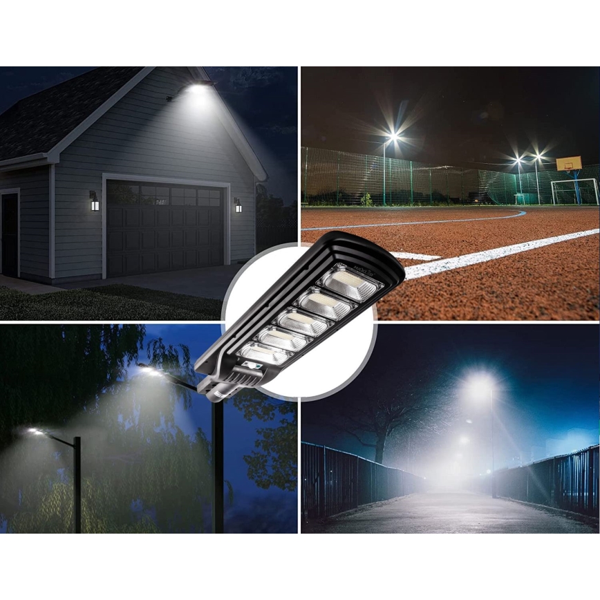 LED Aptumšojama saules enerģijas ielu lampa ar sensoru LED/300W/6V 6500K IP65 melna + tālvadības pults