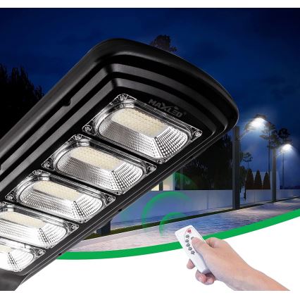 LED Aptumšojama saules enerģijas ielu lampa ar sensoru LED/300W/6V 6500K IP65 melna + tālvadības pults