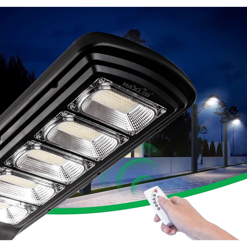LED Aptumšojama saules enerģijas ielu lampa ar sensoru LED/300W/6V 6500K IP65 melna + tālvadības pults