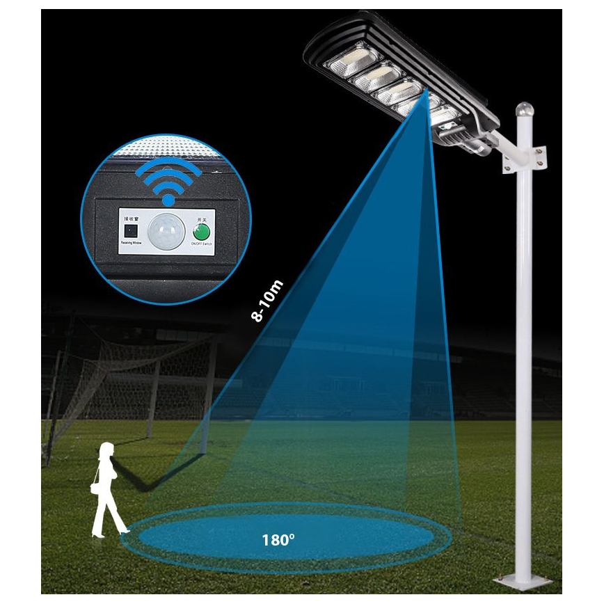 LED Aptumšojama saules enerģijas ielu lampa ar sensoru LED/300W/6V 6500K IP65 melna + tālvadības pults