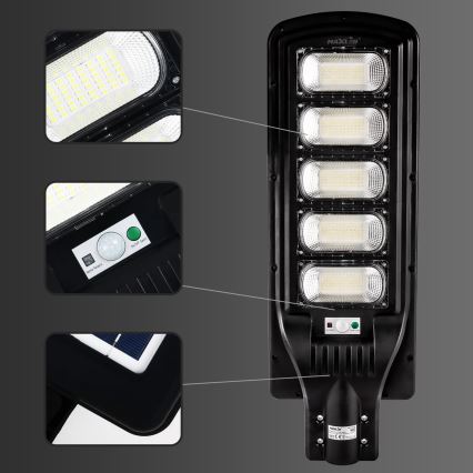 LED Aptumšojama saules enerģijas ielu lampa ar sensoru LED/300W/6V 6500K IP65 melna + tālvadības pults