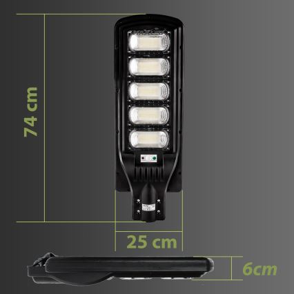 LED Aptumšojama saules enerģijas ielu lampa ar sensoru LED/300W/6V 6500K IP65 melna + tālvadības pults