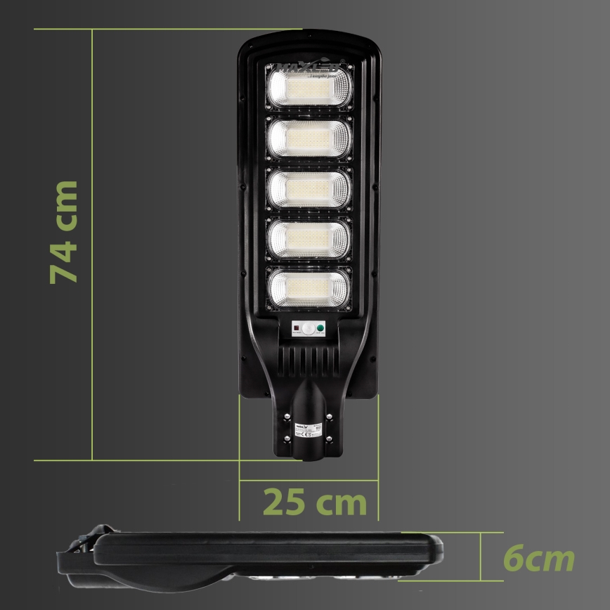 LED Aptumšojama saules enerģijas ielu lampa ar sensoru LED/300W/6V 6500K IP65 melna + tālvadības pults
