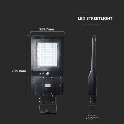 LED Saules enerģijas ielas lampa ar sensoru LED/40W/9,6V IP65 4000K + tālvadības pults