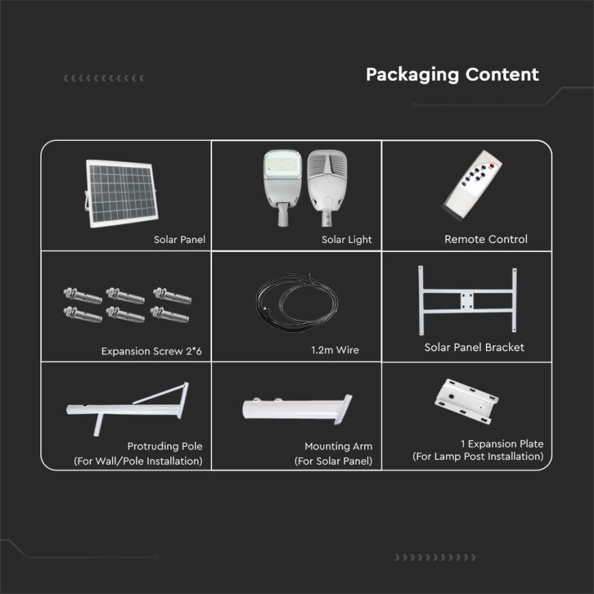 LED Aptumšojama saules enerģijas iela lampa SAMSUNG CHIP LED/50W/6,4V 4000K IP65 30000 mAh + tālvadības pults