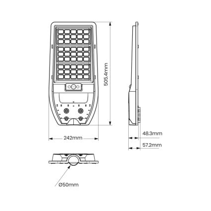 LED Saules enerģijas ielas lampa VIA 100W/10000 mAh 3,2V 6000K IP65 + tālvadības pults