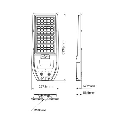 LED Saules enerģijas ielas lampa VIA 150W/15000 mAh 3,2V 6000K IP65 + tālvadības pults