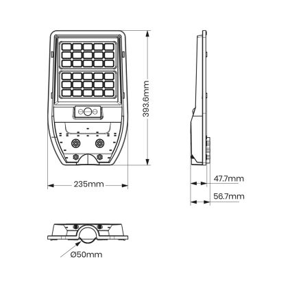 LED Saules enerģijas ielas lampa VIA 50W/5000 mAh 3,2V 6000K IP65 + tālvadības pults