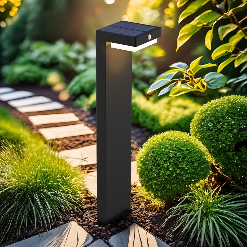 LED Saules enerģijas lampa ar kustību un krēslas sensoru PALERMO LED/5W/2000 mAh IP54 melna