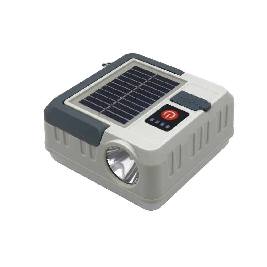 LED Aptumšojama uzlādējams saules enerģijas lampa ar lādētājakumulatora funkciju LED/1W/5,5V 8000K IPX4 1200 mAh pelēka