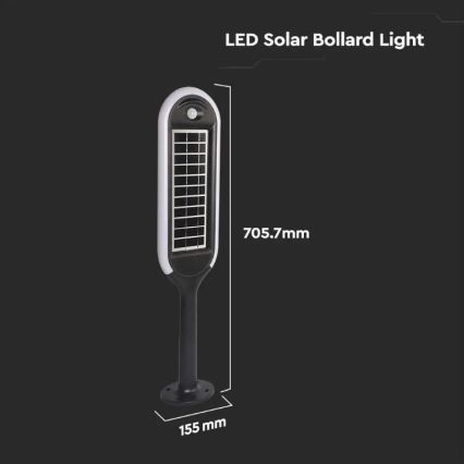 LED Saules enerģijas lampa ar sensoru BOLLARD LED/5W/5,5V 70 cm 3000K IP65 2000 mAh