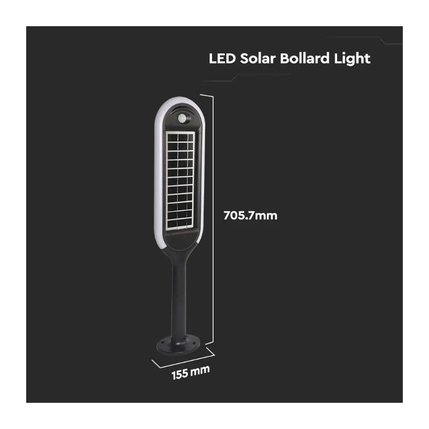 LED Saules enerģijas lampa ar sensoru BOLLARD LED/5W/5,5V 70 cm 3000K IP65 2000 mAh