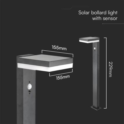 LED Saules enerģijas lampa ar sensoru LED/2W/3,7V IP54 3000K leņķa melna