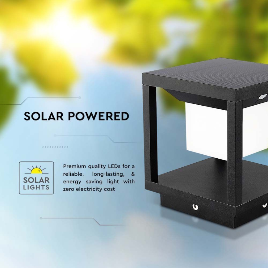 LED Saules enerģijas lampa ar sensoru LED/2W/5,5V 3000K IP65 2600 mAh melna