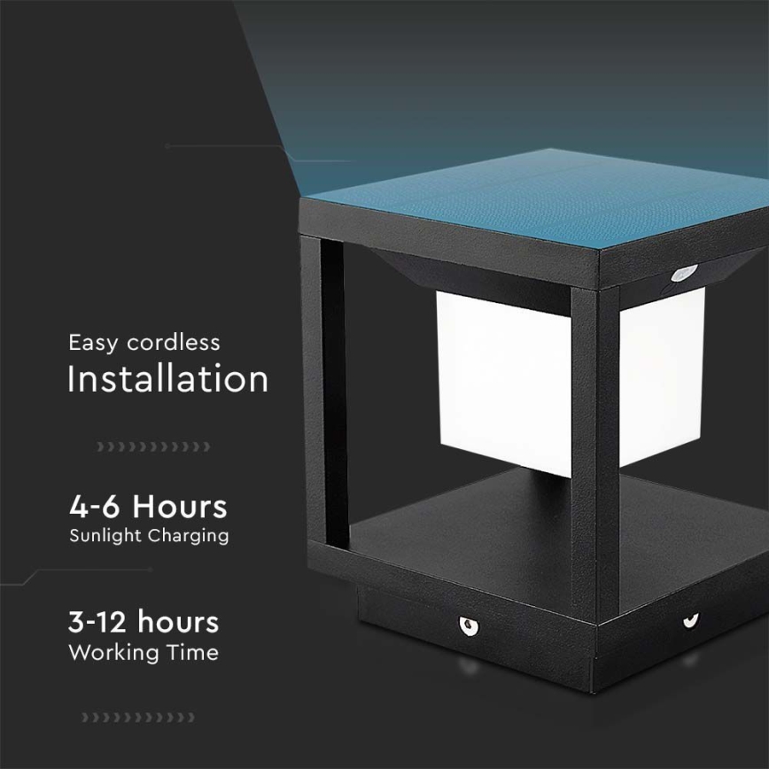 LED Saules enerģijas lampa ar sensoru LED/2W/5,5V 3000K IP65 2600 mAh melna