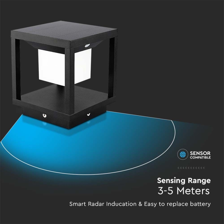 LED Saules enerģijas lampa ar sensoru LED/2W/5,5V 3000K IP65 2600 mAh melna