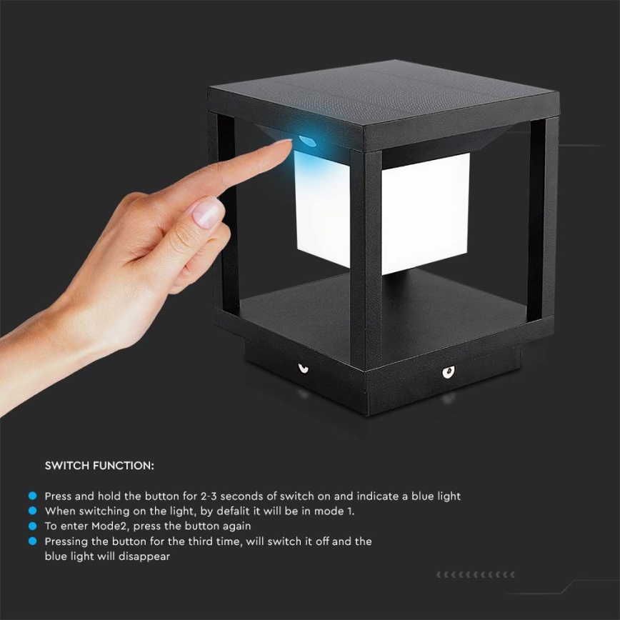 LED Saules enerģijas lampa ar sensoru LED/2W/5,5V 3000K IP65 2600 mAh melna