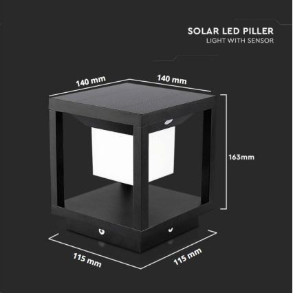LED Saules enerģijas lampa ar sensoru LED/2W/5,5V 3000K IP65 2600 mAh melna