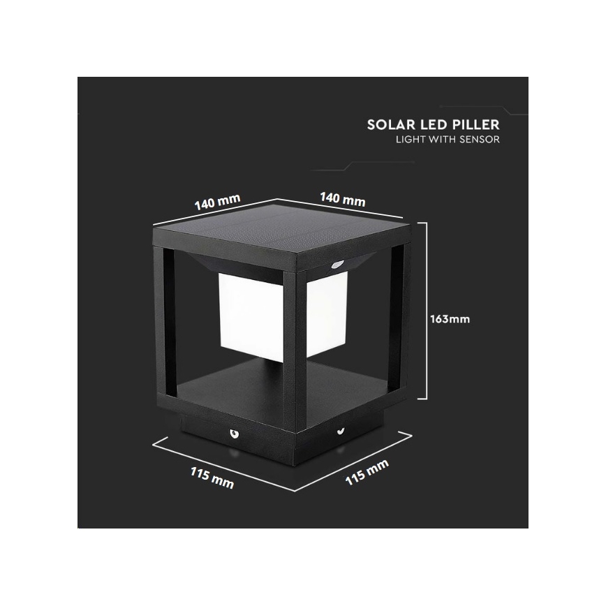 LED Saules enerģijas lampa ar sensoru LED/2W/5,5V 3000K IP65 2600 mAh melna