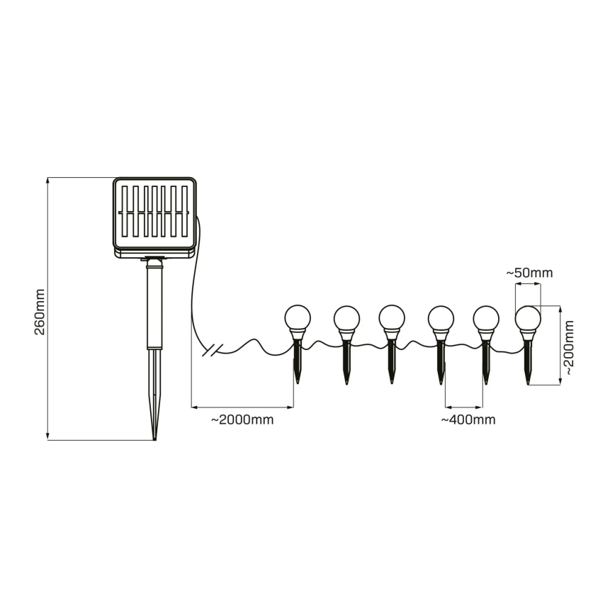 LED Saules enerģijas lampa KULKI 6xLED/1,2V 600 mAh 4,3 m IP44 melna/balta