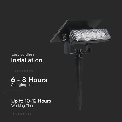 LED Saules enerģijas lampa LED/0,9W/3,7V 3000K IP65 melna