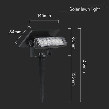 LED Saules enerģijas lampa LED/0,9W/3,7V 3000K IP65 melna