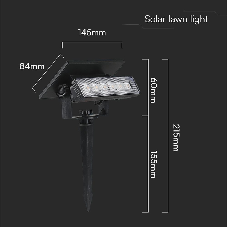LED Saules enerģijas lampa LED/0,9W/3,7V 3000K IP65 melna