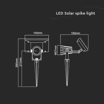 LED Saules enerģijas lampa SPIKE LED/2W/5,5V IP65 3000K 1200 mAh