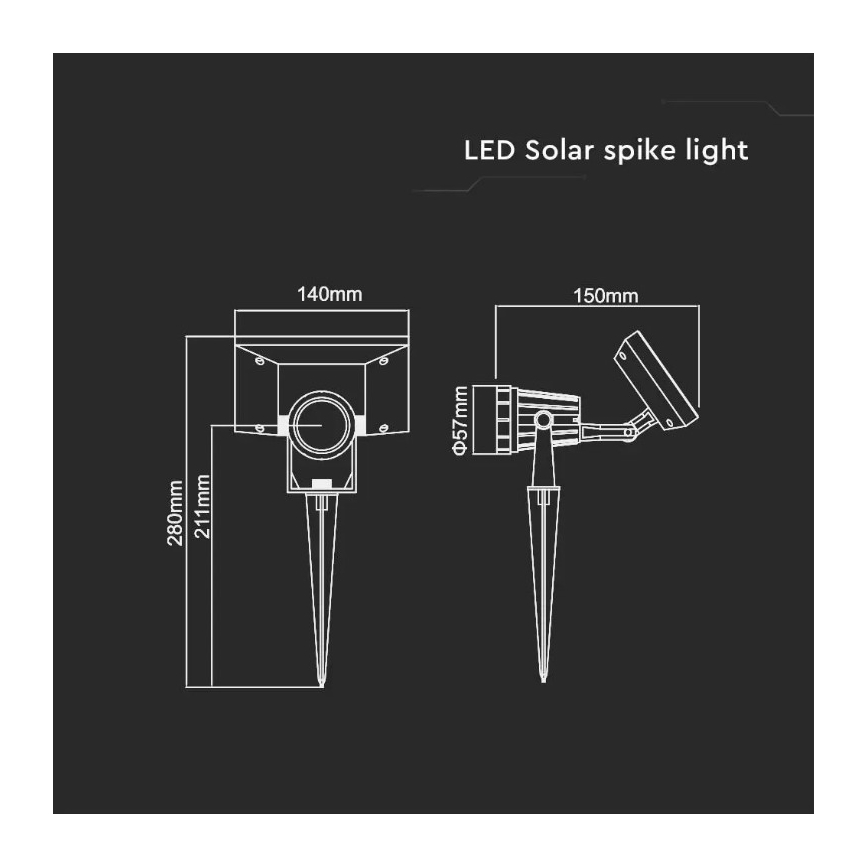LED Saules enerģijas lampa SPIKE LED/2W/5,5V IP65 3000K 1200 mAh