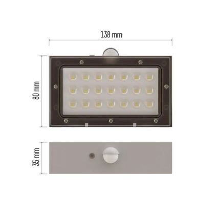 LED Saules enerģijas prožektors ar kustību sensoru LED/3,7V 1200mAh 4000K IP65 balta