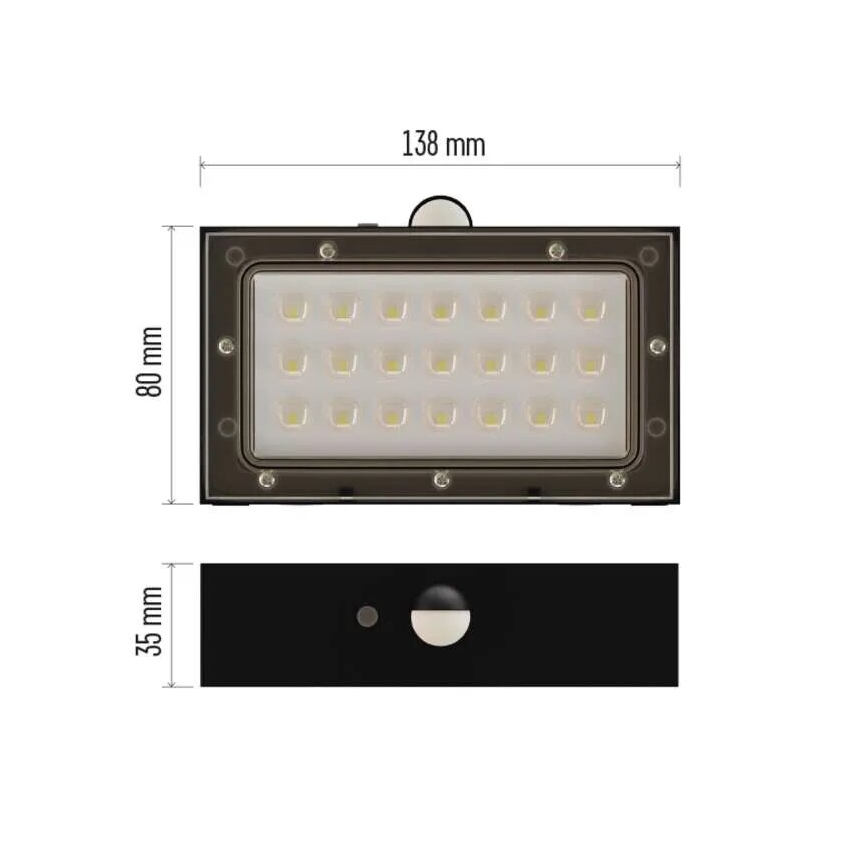 LED Saules enerģijas prožektors ar kustību sensoru LED/3,7V 1200mAh 4000K IP65 melna