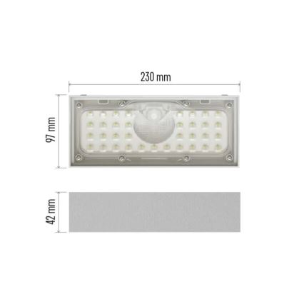LED Saules enerģijas prožektors ar kustību sensoru LED/3,7V 3000mAh 4000K IP65 balta