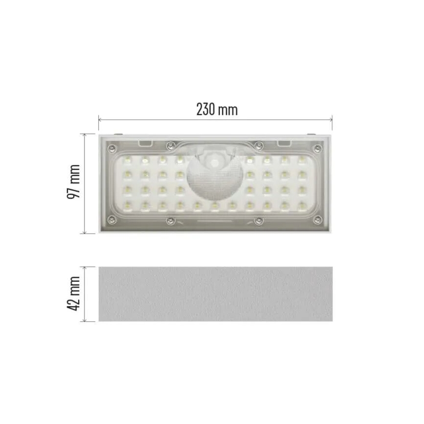 LED Saules enerģijas prožektors ar kustību sensoru LED/3,7V 3000mAh 4000K IP65 balta