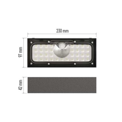 LED Saules enerģijas prožektors ar kustību sensoru LED/3,7V 3000mAh 4000K IP65 melna
