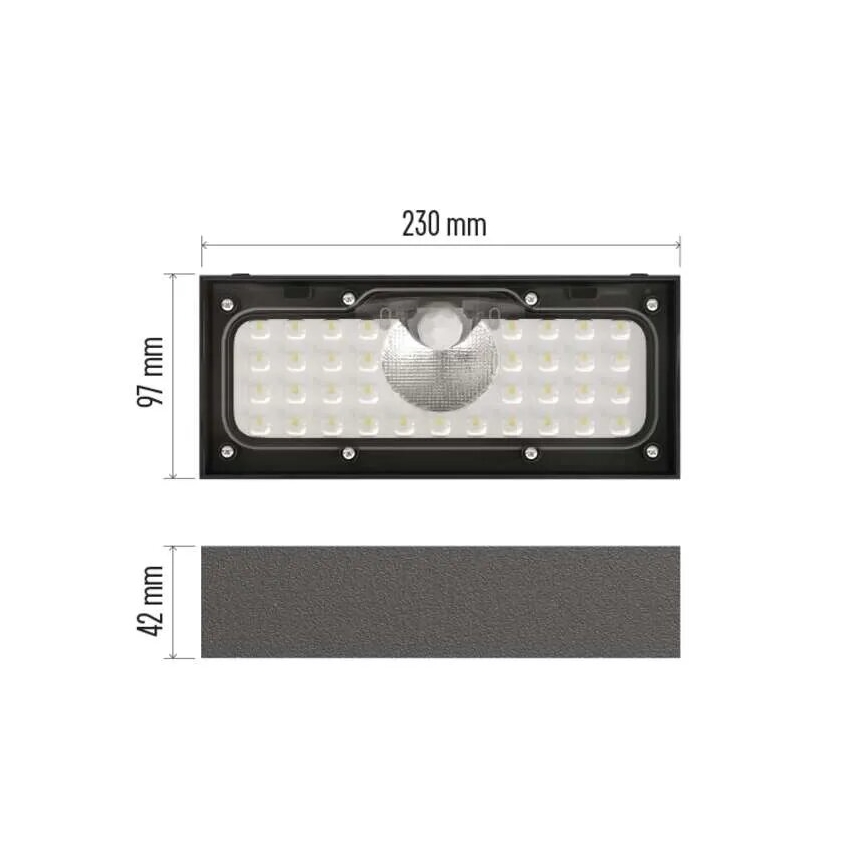 LED Saules enerģijas prožektors ar kustību sensoru LED/3,7V 3000mAh 4000K IP65 melna
