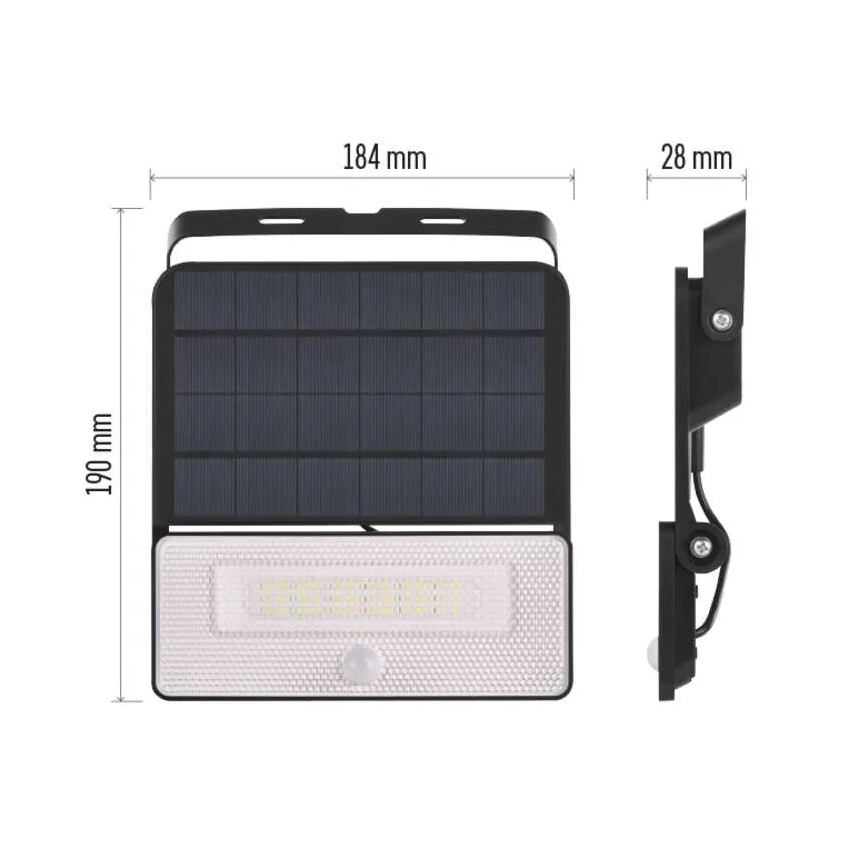 LED Saules enerģijas prožektors ar kustību sensoru LED/3,7V 3600mAh 4000K IP54