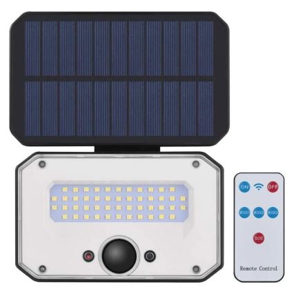 LED Saules enerģijas prožektors ar kustību sensoru SPILO LED/3,7V 3600mAh 3000K IP54 + tālvadības pults